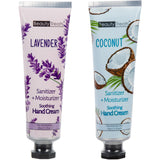 SANITIZER + MOISTURIZER SOOTHING HAND CREAM LAVENDER & COCONUT (12 Units) / Item# BT-118LA