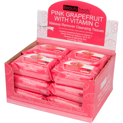 PINK GRAPEFRUIT MAKEUP REMOVER CLEANSING TISSUES (12 Units) / Item# BT-120PG